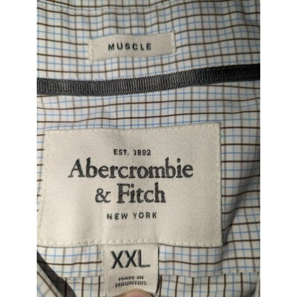 Abercrombie Fitch Shirt Mens XXL White Plaid Muscle Fit Button Up Casual - Picture 3 of 7